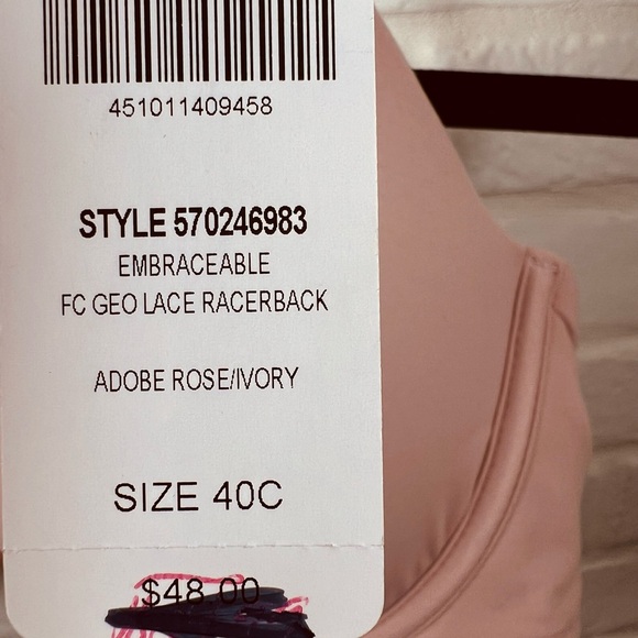 NWT Soma Embraceable Geo Lace
Racerback Underwire Bra 40 C Adobe Rose pink #0499 - Picture 9 of 12